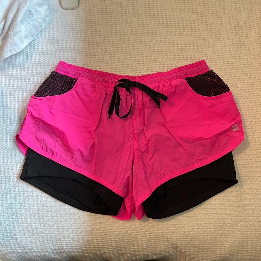 Victoria's Secret Pink and Black Athletic Shorts with Drawstring Waist